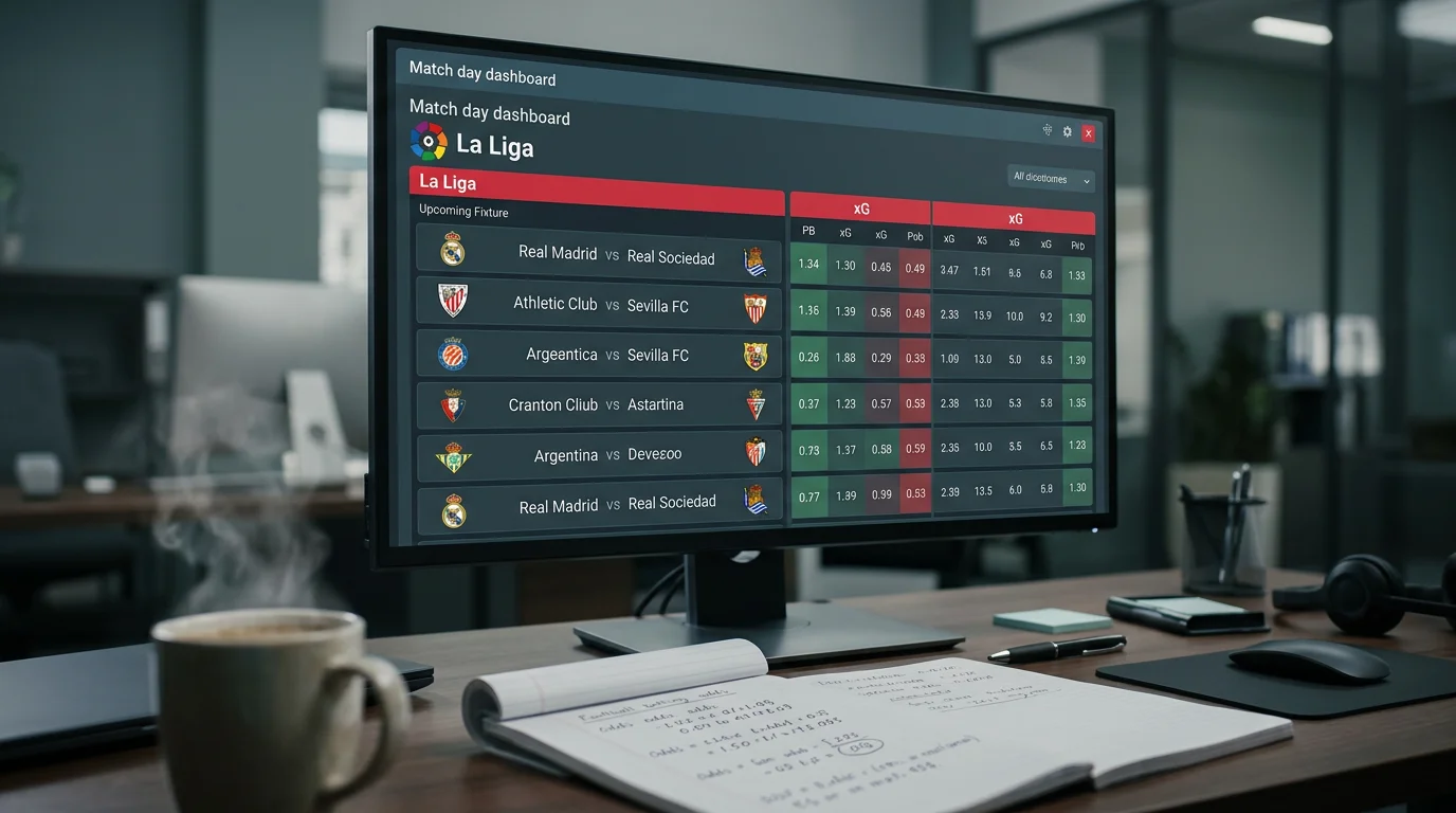Panel analítico con calendario de LaLiga y métricas xG por equipo