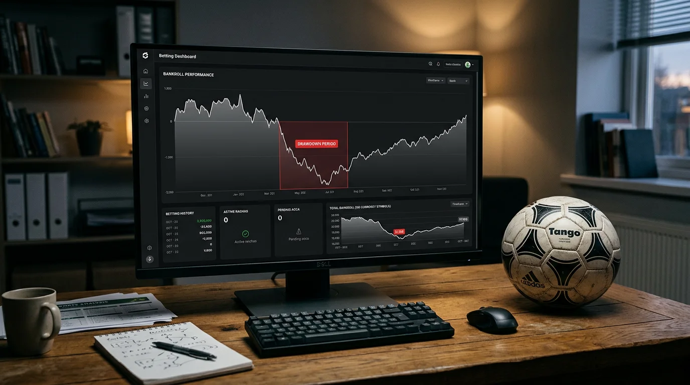 Curva de bankroll con drawdown estadístico y ventana de recuperación