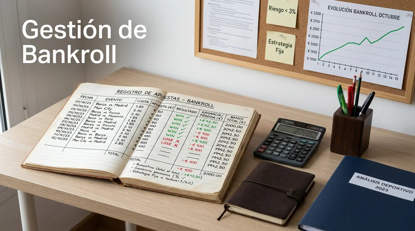 Hoja de cálculo de gestión de bankroll con unidades y stake para apuestas de fútbol