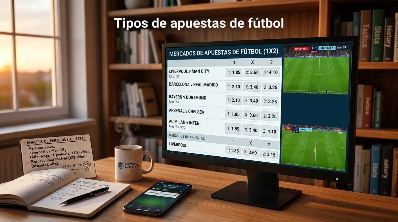 Panel analítico con mercados de apuestas de fútbol para LaLiga y Champions League