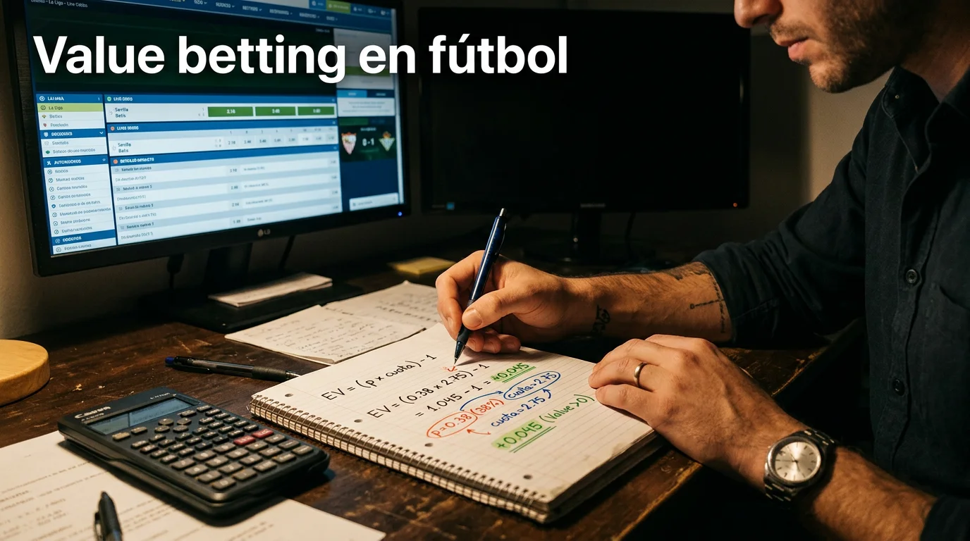 Panel de cuotas con cálculo de valor esperado positivo en apuestas de fútbol